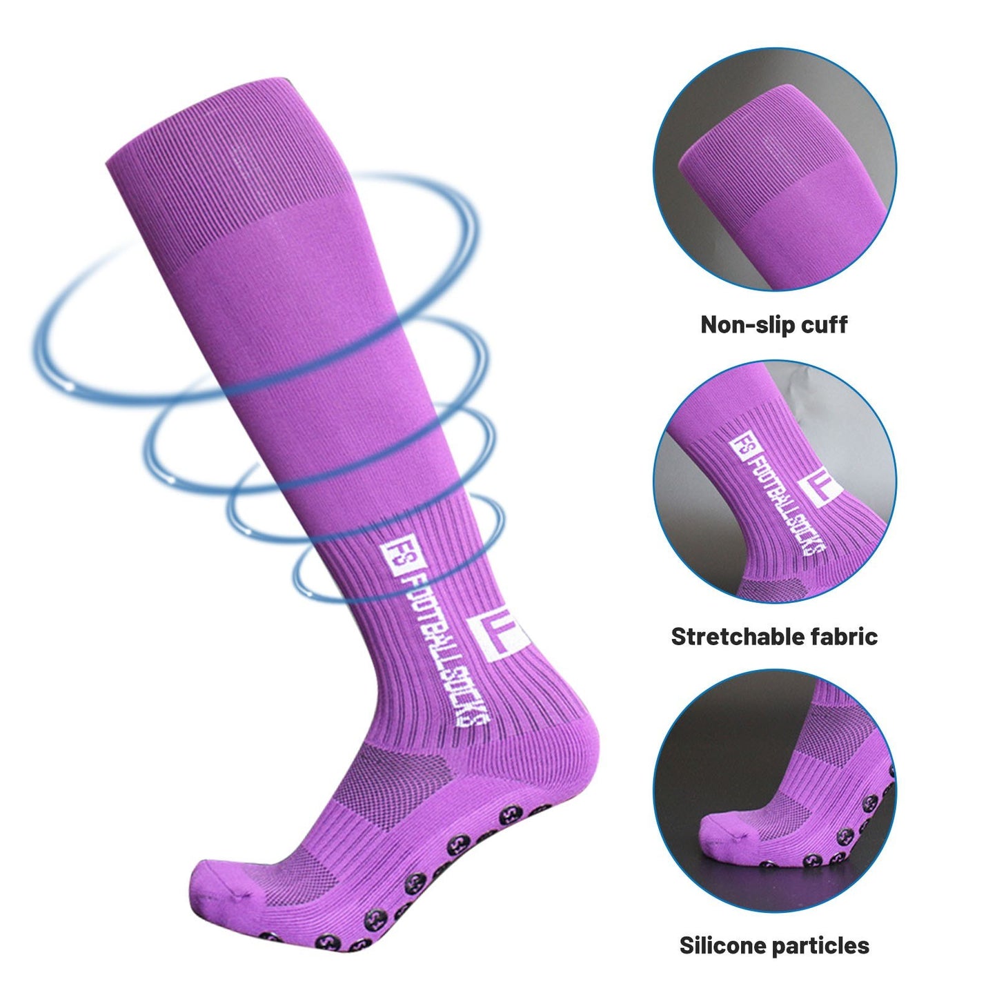 1 Pair Football Socks Sports Polyester Anti-Slip Baseball Football Soccer Tube Socks High Tube Long Knee Breathable Compression Socks