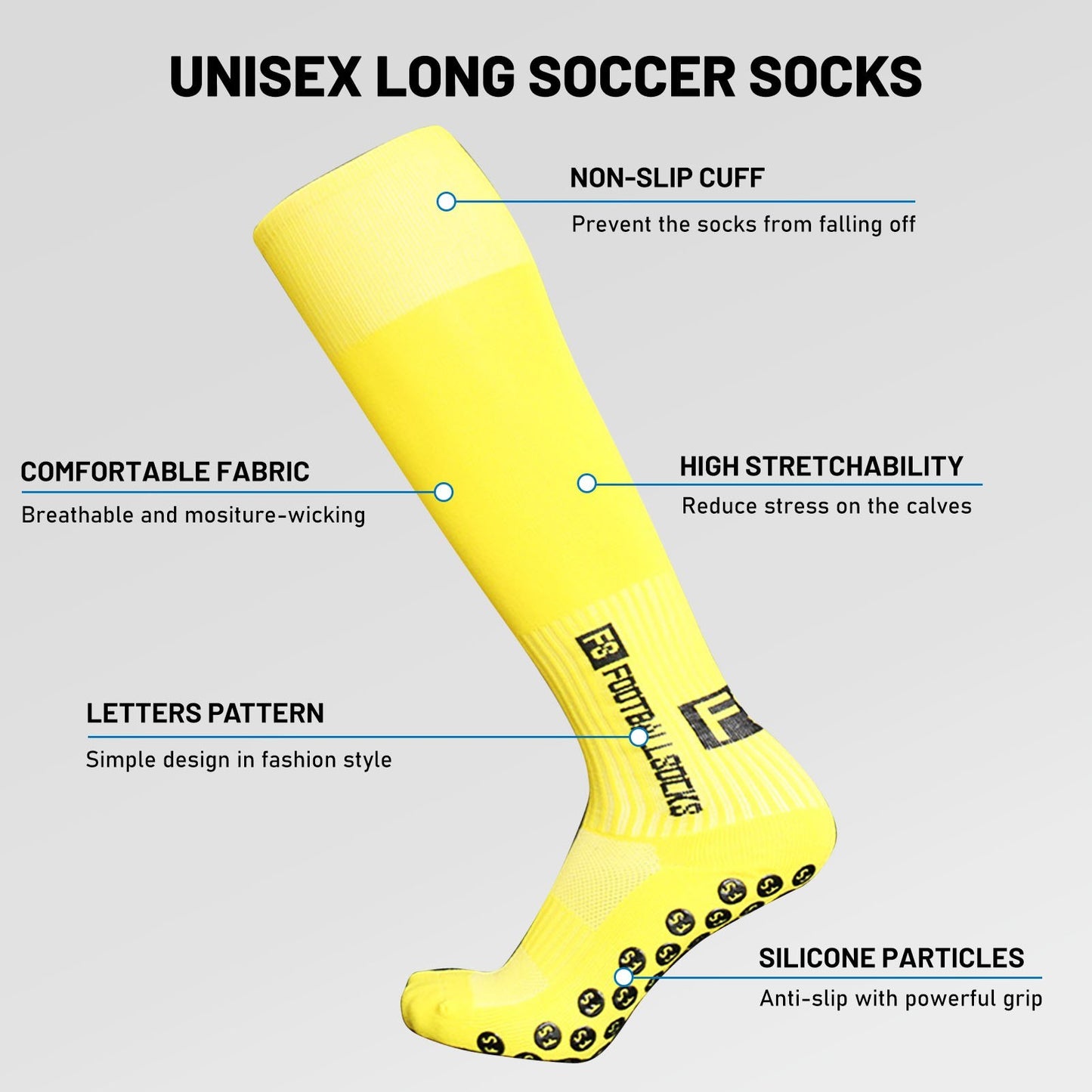 1 Pair Football Socks Sports Polyester Anti-Slip Baseball Football Soccer Tube Socks High Tube Long Knee Breathable Compression Socks