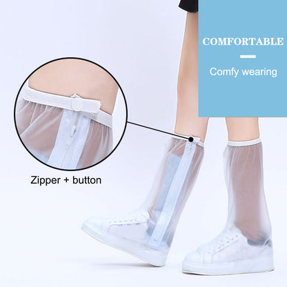 1Pair Waterproof Shoes Cover Transparent Foldable Reusable Slip Resistant Rain Boot Shoes Covers Overshoes High Leg Protector with Zipper