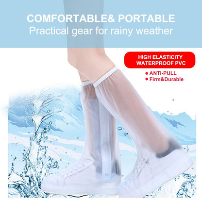 1Pair Waterproof Shoes Cover Transparent Foldable Reusable Slip Resistant Rain Boot Shoes Covers Overshoes High Leg Protector with Zipper