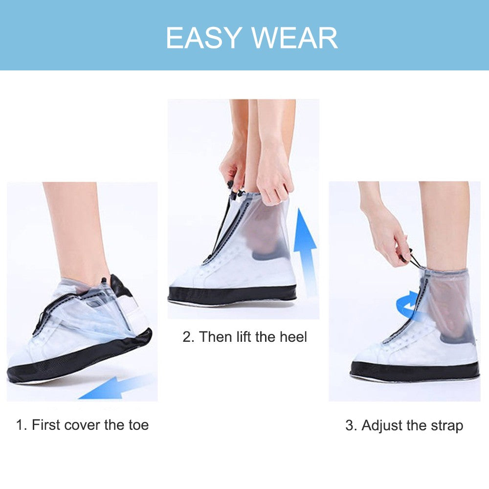 1Pair Waterproof Shoes Cover Transparent Foldable Reusable Slip Resistant Rain Boot Shoes Covers Overshoes High Leg Protector with Zipper