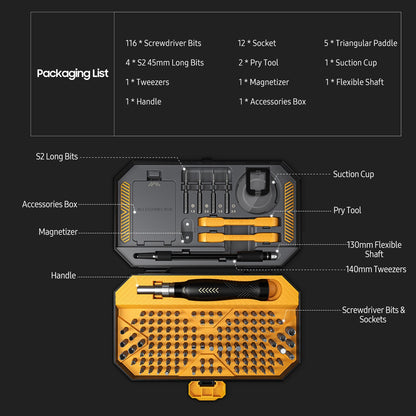 JAKEMY JM-8183 145-in-1 Screwdriver Bit Combination Set Manual Multi-purpose Tool with Slotted / Torx Bits Tweezers