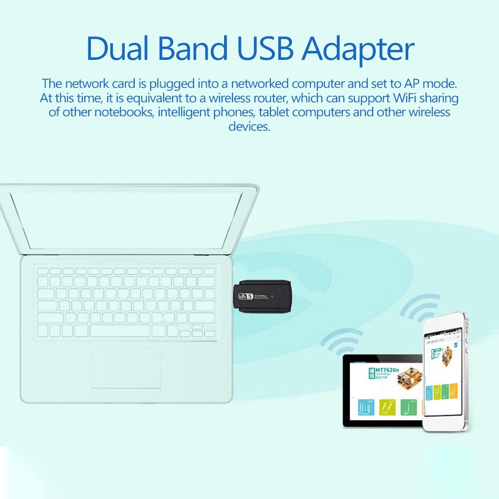 Wireless USB WiFi Adapter Dual Band WiFi Dongle Wireless Adapter 1200Mbps Lan USB Ethernet 2.4G 5G WiFi Network Card Adapter