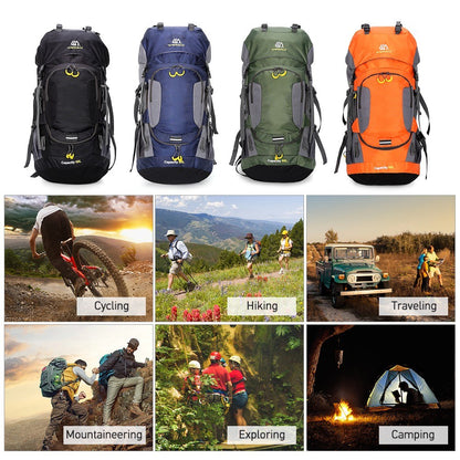 WEIKANI 60L Outdoor Waterproof Hiking Camping Backpack Mountain Climbing Cycling Backpack with Rain Cover