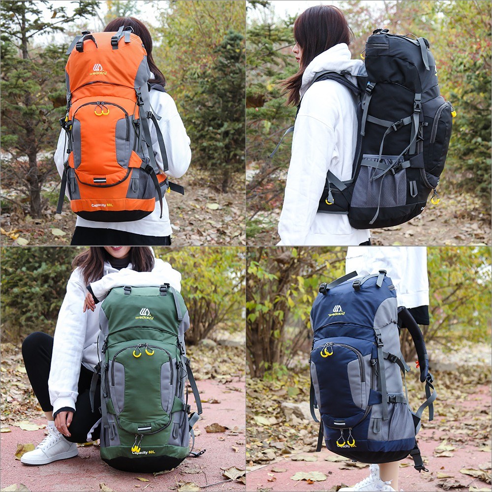 WEIKANI 60L Outdoor Waterproof Hiking Camping Backpack Mountain Climbing Cycling Backpack with Rain Cover