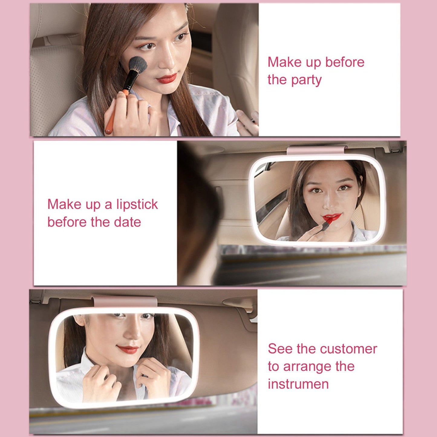 Car Sun Visor Vanity Mirror Clip-on Rear View Sun-Shading Cosmetic Mirror with LED Lights for Car Truck SUV Rear View Mirror