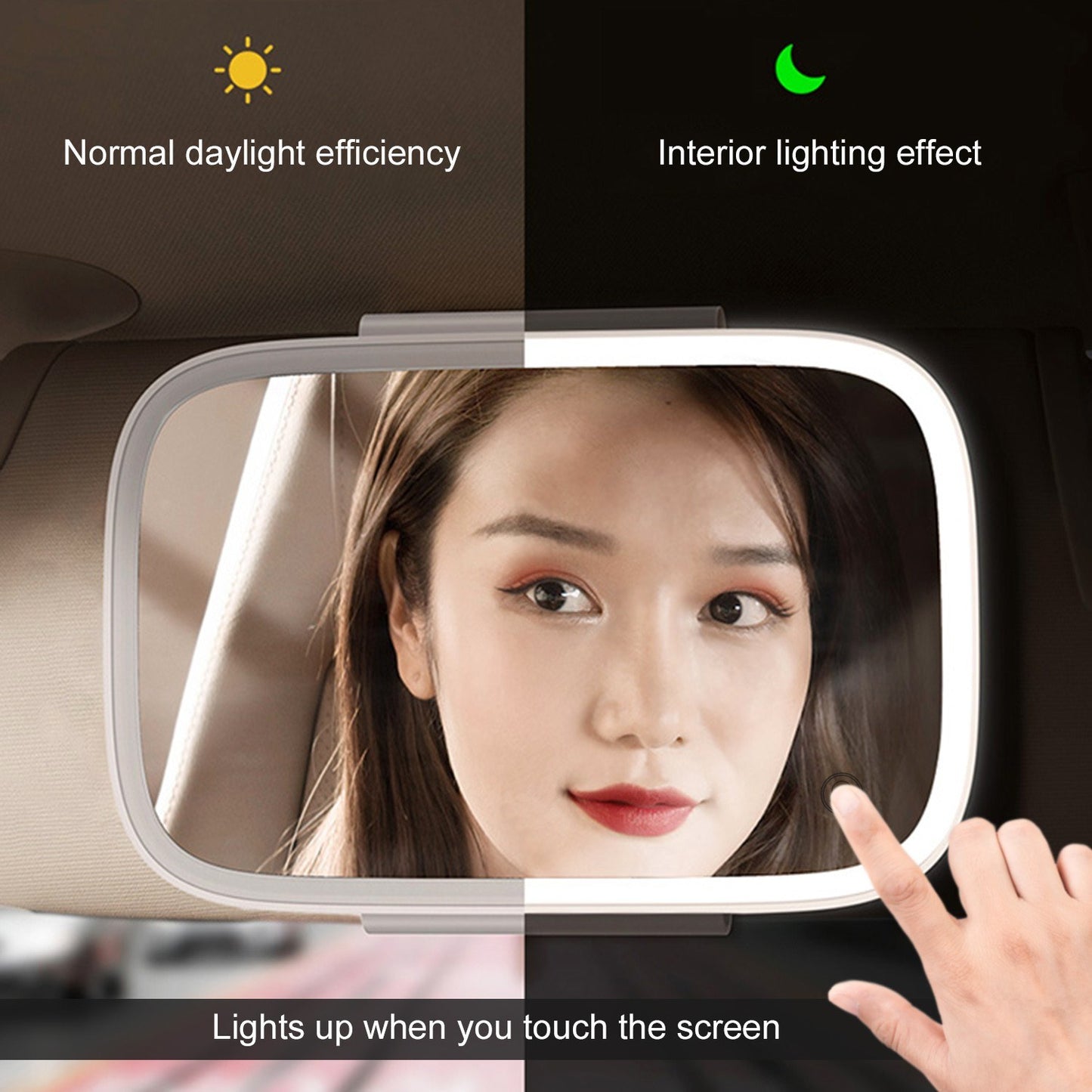 Car Sun Visor Vanity Mirror Clip-on Rear View Sun-Shading Cosmetic Mirror with LED Lights for Car Truck SUV Rear View Mirror