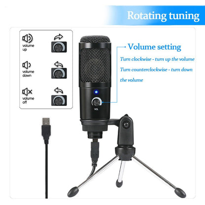 USB Microphone Condenser Desktop Metal Tripod Stand Kit Studio Mic for Streaming, Podcasting, Vocal Recording