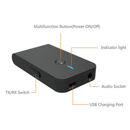 BT-6 2-in-1 Bluetooth 5.0 Transmitter Receiver Portable Wireless Adapter  3.5mm AUX Music Sender Receiver for TV PC Headphones Home Sounds System