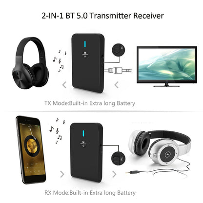 BT-6 2-in-1 Bluetooth 5.0 Transmitter Receiver Portable Wireless Adapter  3.5mm AUX Music Sender Receiver for TV PC Headphones Home Sounds System